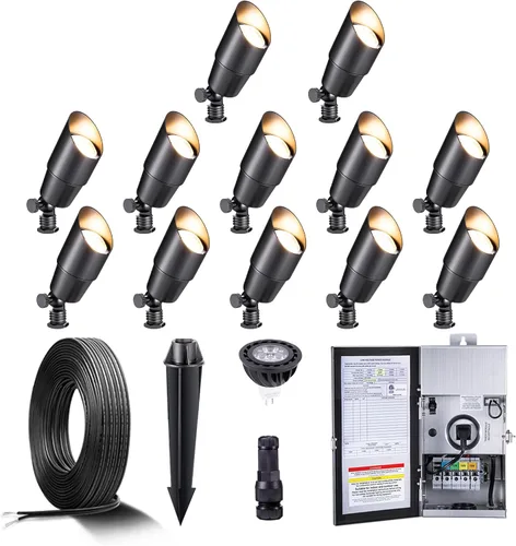 Vista 26 de Gardenreet Focos de Paisaje de Bajo Voltaje - Luz Ascendente LED de Latón para Exteriores 12V, Focos con Cable IP65 Impermeables, Bronce Antiguo