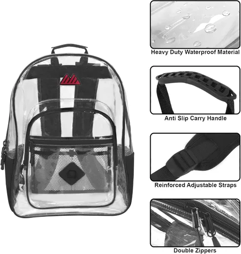 Vista 3 de Summit Ridge Mochila transparente impermeable aprobada para estadios, resistente con soporte para botella de agua para viajes, hombres, mujeres