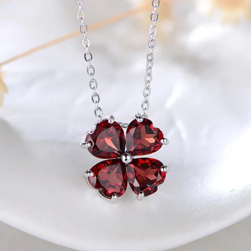 Vista 3 de Collar con colgante hecho a mano de plata de ley 925 con piedra natal colorida para mujer, trébol de cuatro hojas de la suerte, joyería de trébol