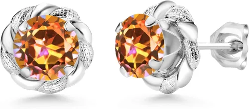 Vista 13 de Gem Stone King Aretes de plata de ley 925 de 0.236 in con piedra natal redonda para mujer