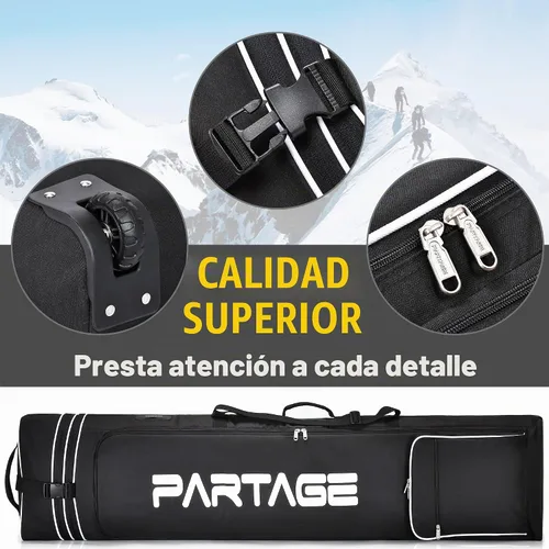Vista 2 de Partage Bolsa de snowboard con ruedas, bolsa de snowboard para viajes aéreos, longitud ajustable hasta 66.9 in, Oxford resistente al agua 600D