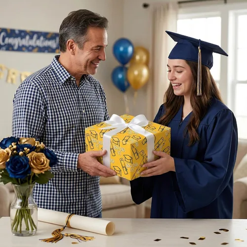 Vista 3 de WAPLIGHAL Papel de regalo de graduación para clase de 2026 – Gorras de graduación, diplomas, estrellas y lo hiciste en negro, color dorado, papel