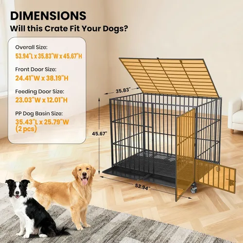 Vista 2 de Jaula para perros a prueba de alta resistencia – Perrera de metal XL con 3 puertas, bandeja extraíble y ruedas, jaula para perros