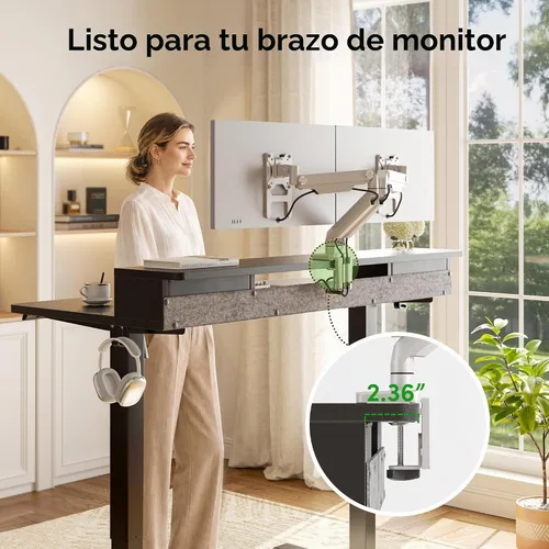 Vista 5 de FEZIBO - Escritorio eléctrico de altura ajustable de 48 x 24 pulgadas con cajón doble, escritorio para computadora, mesa de pie para oficina en casa