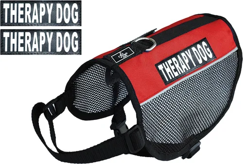 Vista 7 de Arnés de malla para perros de terapia de nailon fresco y cómodo, para perros pequeños y medianos. Compra viene con 2 parches extraíbles de terapia