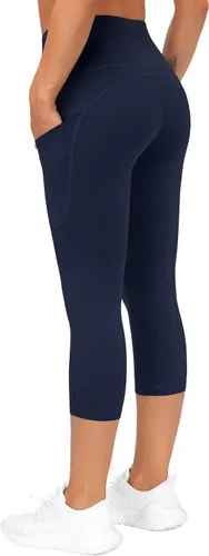 Vista 5 de The Gym People - Pantalones deportivos gruesos de tiro alto, con bolsillos y control de abdomen, leggings para entrenar, correr, hacer yoga