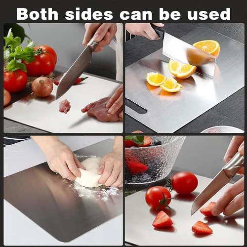 Vista 6 de Tabla de cortar de titanio, tablas de cortar para cocina, 8 tablas de cortar de acero inoxidable, pelador, alfombra, clip para platos, tablas