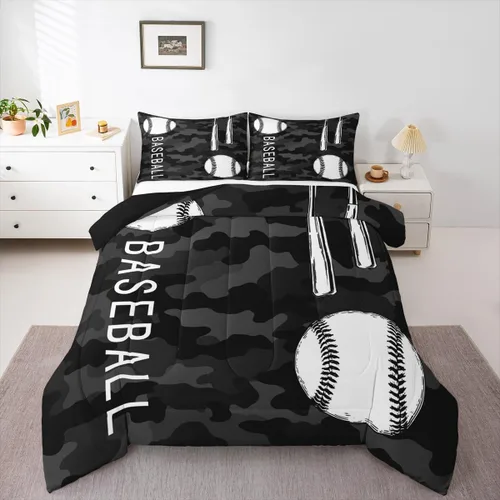 Vista 13 de Erosebridal Juego de edredón de béisbol tamaño individual, juegos de ropa de cama deportiva para niños, edredones y juegos de ropa de cama de nido