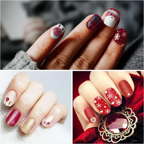 Vista 4 de 20 hojas de calcomanías de esmalte de uñas de Navidad, envolturas completas para mujeres, tiras de gel autoadhesivas de manicura con lima de uñas
