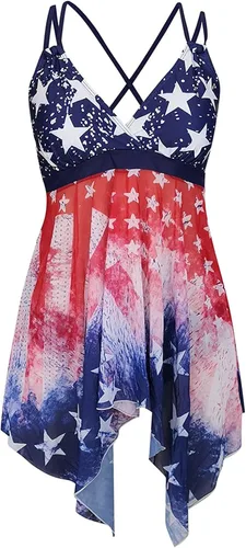 Vista 5 de Traje de baño de dos piezas con la bandera americana de talla grande para mujer