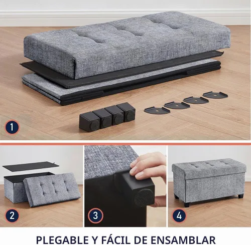 Vista 4 de Ornavo Home Banco otomano de almacenamiento grande de 30 pulgadas con patas Gris