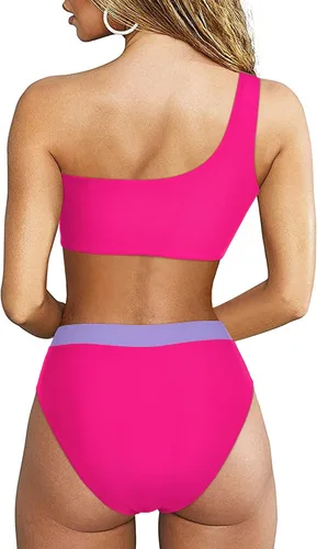 Vista 45 de MOOSLOVER Traje de baño de dos piezas con corte alto y cintura alta para mujer