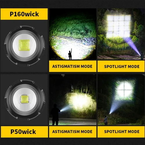 Vista 3 de Linterna LED de alto lúmenes, linternas tácticas con zoom y 5 modos de luz de larga distancia, impermeable, antorcha de caza al aire libre (XHP50)