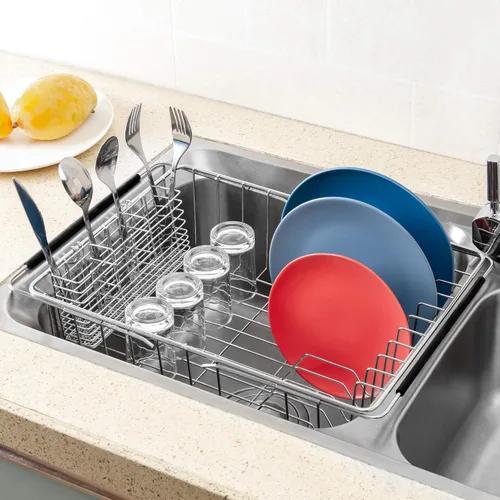 Vista 4 de iPEGTOP Escurridor de platos grande y profundo expandible y soporte para cubiertos