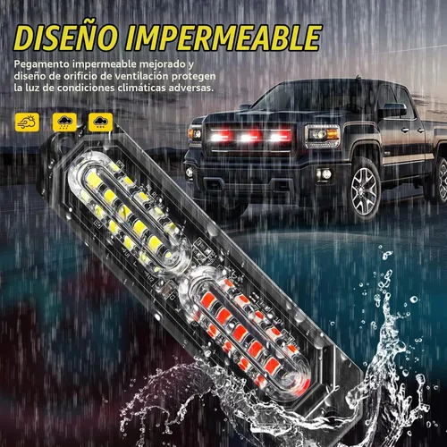 Vista 9 de Luces estroboscópicas LED para camiones, color blanco y rojo, 23 modos intermitentes, 12 LED, luz de parrilla de montaje en superficie de emergencia