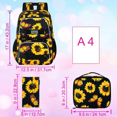 Vista 36 de Mochila para laptop, 16 pulgadas, bolsa escolar y bolsa de almuerzo, mochilas resistentes al agua para adolescentes, niñas, mujeres, estudiantes