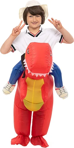 Vista 3 de EWEP Disfraz inflable de dinosaurio para niños (47 - 59 pulgadas) divertido disfraz de dinosaurio de montar T-Rex