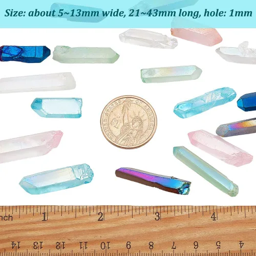 Vista 2 de OLYCRAFT 18 Piezas Puntas de Cristal de Cuarzo Natural 6 Colores Puntas de Cristal de Cuarzo Agujero de 1mm Cuentas de Cristales de Cuarzo Natural