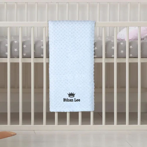 Vista 6 de Manta de bebé personalizada de Minky con nombre, icono, 2 colores, 15 iconos, 7 fuentes, manta suave y sedosa de puntos de doble cara para baby