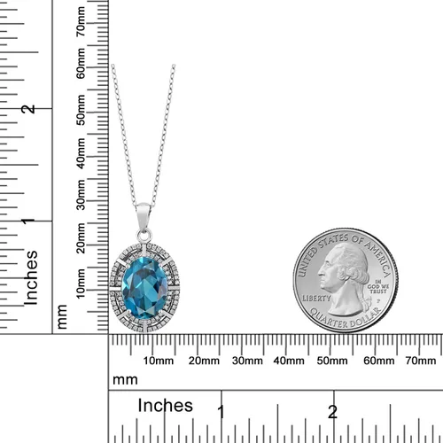 Vista 24 de Gem Stone King Collar con halo de dos filas de 5 a 10 quilates con piedra natal ovalada de 0.55 x 0.39 pulgadas en plata de ley 925 Collar