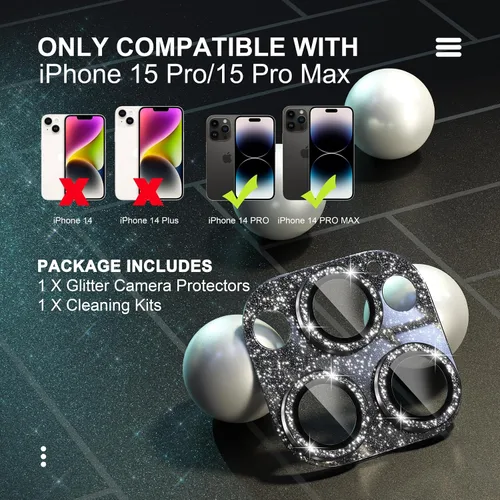 Vista 2 de Choiche Compatible con iPhone 15 Pro/iPhone 15 Pro Max, protector de lente de cámara brillante con protector de pantalla de lente de vidrio templado