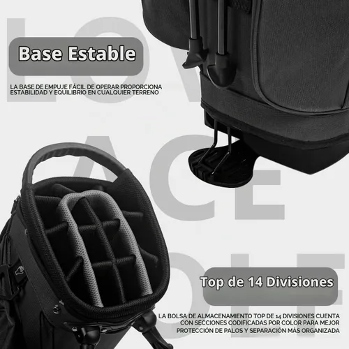 Vista 4 de Bolsa de golf con soporte de 14 divisiones, bolsa de golf ligera con soporte para hombres y mujeres Negro