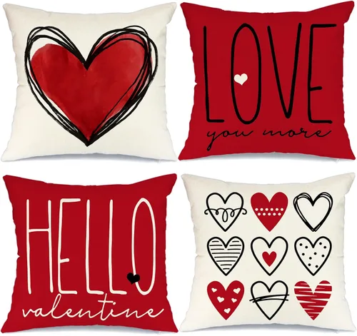 Vista 6 de GEEORY Juego de 4 fundas de almohada para el día de San Valentín de 18 x 18 pulgadas, fundas decorativas de San Valentín, decoración de San Rosa