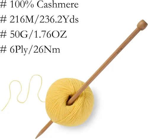 Vista 3 de 100% cachemira mongol interior, hilo de 6 cabos lujoso y suave para tejer y hacer ganchillo a mano (Amarillo brillante, 1 bola)