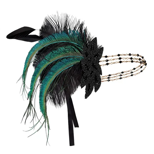 Vista 5 de BABEYOND Diadema Art Deco de los años 20 Flapper Roaring 20s Great Gatsby Feather Headband 1920s Flapper Gatsby Accesorios (negro)