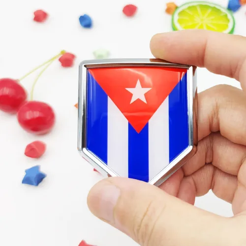 Vista 2 de Overdecor Calcomanías de bandera de Cuba, emblema de automóvil, accesorios de automóvil cubano, decoraciones de bandera de escudo cromado