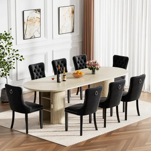 Vista 10 de Mesa de comedor redonda extensible de 94 pulgadas con base de almacenamiento, mesa de comedor expandible natural para 10, mesa de comedor de madera