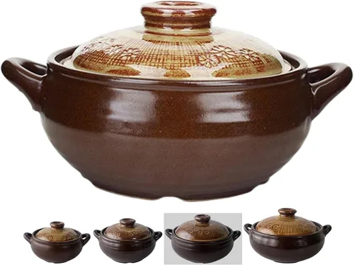 Vista 11 de Olla Coreana [Buncheong] Esmaltado en Loza Natural Ttukbaegi, Olla de Cerámica de Arcilla Natural, Olla de Loza Resistente al Calor, Tazón de Piedra