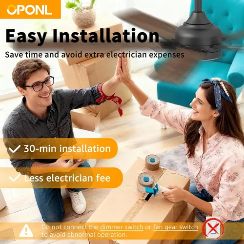 Vista 6 de OPONL Ventilador de techo de 52 pulgadas con luz y control remoto Negro