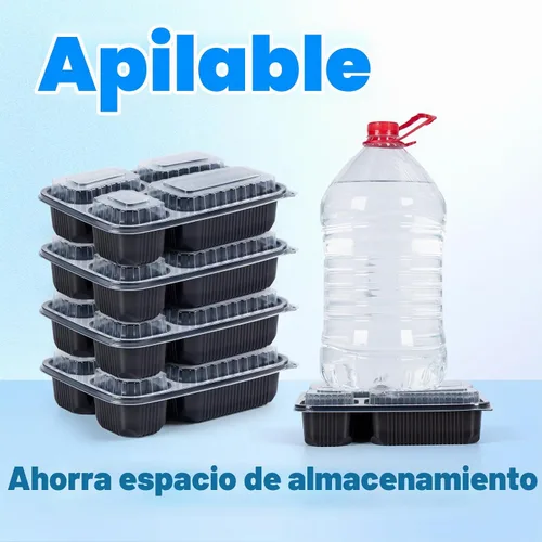 Vista 6 de YANGRUI Juego de 40 contenedores para preparar comida con tapa - 34 oz 4 compartimentos con sello cuádruple a prueba de fugas Contenedores