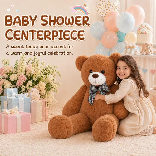 Vista 5 de Oso de peluche gigante de 47 pulgadas, animal de peluche marrón grande de 4 pies, oso de peluche de chocolate suave, regalos para novias, niños