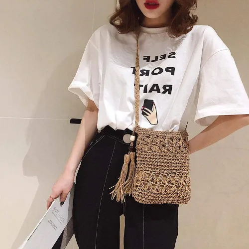 Vista 2 de JQWSVE Straw Purse for Women Straw Bag Summer Purse with Tassel Straw Crossbody Bag Handwoven Beach Bag Crochet Purse