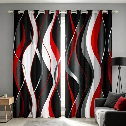 Vista 24 de Feelyou Cortinas de videojuegos negro y gris para niños, dormitorio, música, audífonos, notas, cortinas de ventana, para niños, adolescentes