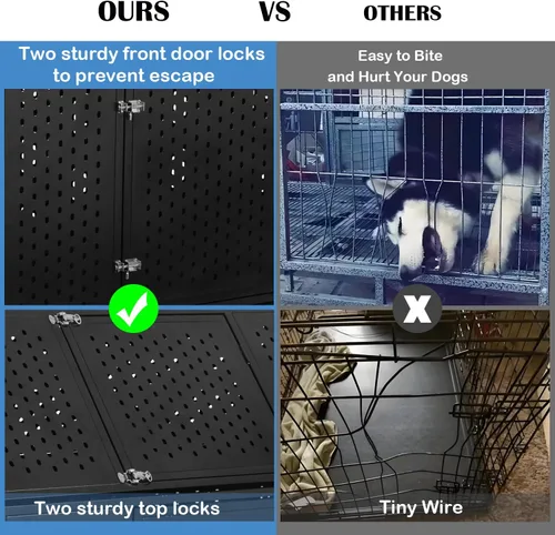 Vista 2 de Jaula para perros indestructible de 44 pulgadas con ruedas, jaula de acero a prueba de escapes para interiores, doble puerta, alta ansiedad