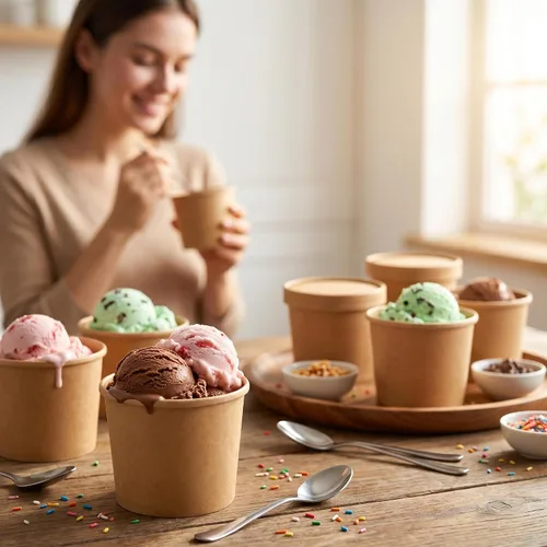Vista 7 de PakTalk Cuencos de Papel para Sopa con Tapas, Tazas Desechables para Helado de Papel Kraft, Cuencos para Sopa de 26 oz, Contenedores para Llevar