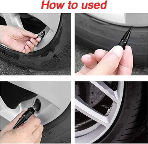 Vista 5 de Tapones de válvula de neumático de rueda de automóvil, paquete de 4 tapas de válvula de aluminio con puntas, accesorios atractivos para automóvil a