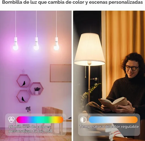 Vista 3 de VOCOlinc Bombilla inteligente funciona con Apple Homekit, Alexa, Google Home, bombillas inteligentes WiFi regulables, 850 lúmenes, bombilla LED
