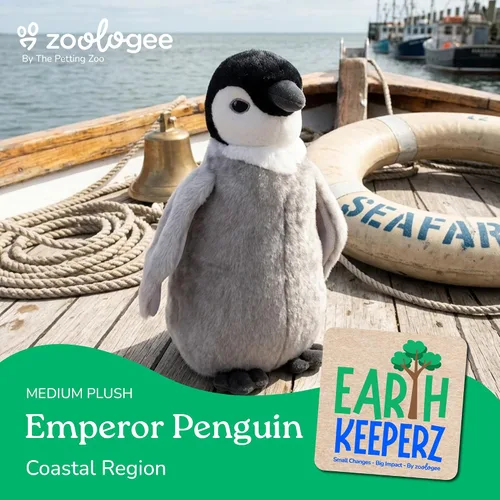 Vista 2 de The Petting Zoo Peluche de pollito, pingüino emperador, regalos para niños, animales marinos Earth Keeperz, juguete de peluche de pingüino emperador