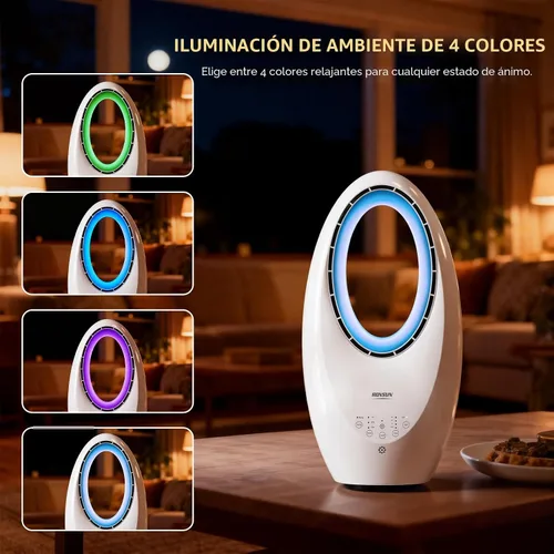 Vista 2 de ROVSUN Ventilador inteligente sin aspas, ventilador de torre sin aspas de 22 pulgadas con iluminación ambiental, ventilador de torre oscilante
