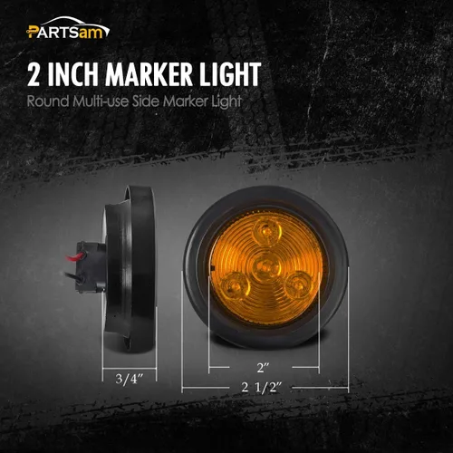 Vista 4 de Partsam 10x Luces Marcadoras de Separación LED Redondas Selladas Ámbar de 2", 4LED [Aprobado por DOT], Kit de Luces Marcadoras Laterales LED