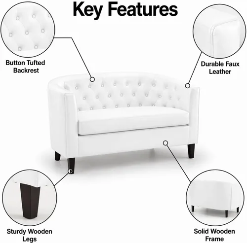 Vista 3 de Naomi Home Sillón de barril, sofás de dos plazas con botones acolchados de piel sintética, sofá moderno de dos plazas de piel sintética, sillones