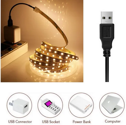 Vista 8 de ausuky Tira de luz LED USB de 5 V, lámpara de retroiluminación de TV blanca, cable de cinta flexible autoadhesiva (blanco cálido, 19.7 in, 30 leds)