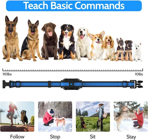 Vista 7 de Collar eléctrico de entrenamiento para perros con 4 modos de entrenamiento y control remoto recargable, rango impermeable de 3300 pies para perros