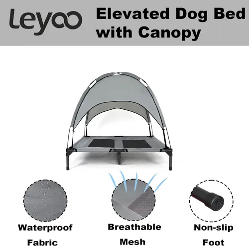 Vista 4 de Cama elevada para perros de 35 pulgadas con toldo extraíble, tamaño mediano, color gris Impermeable, transpirable, para camping, playa, patio