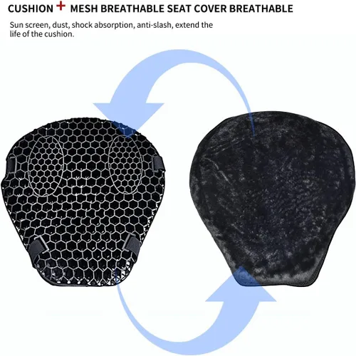 Vista 3 de Cojín universal de gel para asiento de motocicleta, absorción superior y protección con funda cálida, cómodos y grandes cojines de asiento