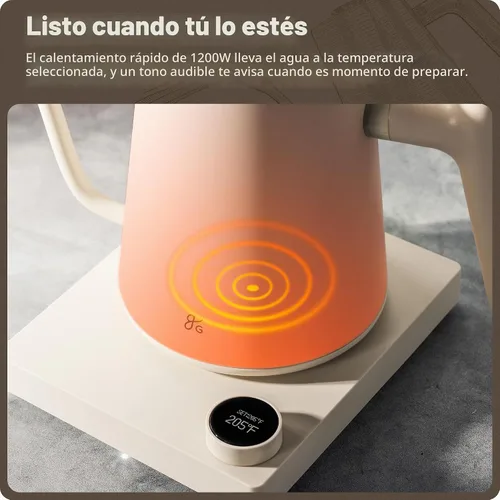 Vista 5 de Greater Goods - Hervidor eléctrico de cuello de cisne, 1200W de acero inoxidable con control de temperatura de precisión, hervido rápido, sin BPA